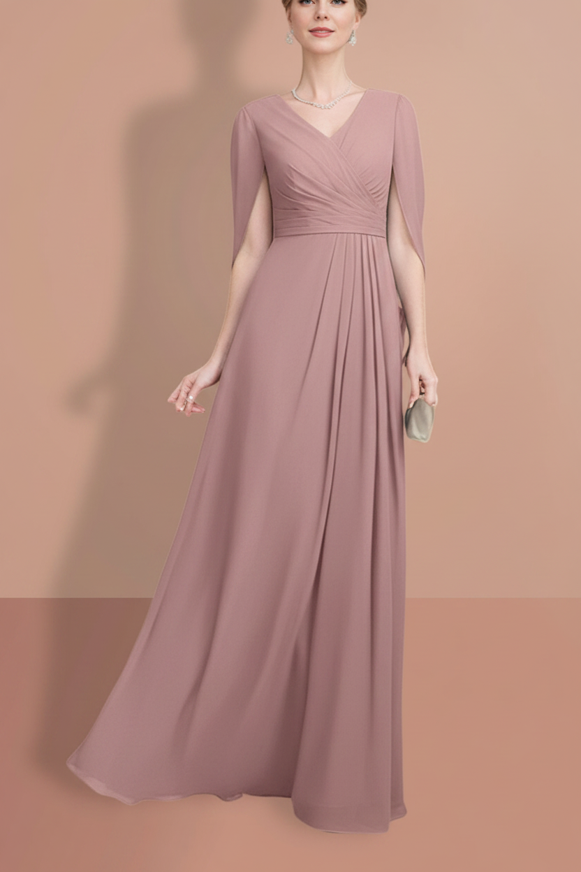 A-Line/Princess Half Sleeves V Neck Mother Of The Bride Dresses