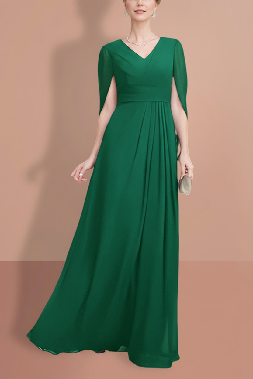 A-Line/Princess Half Sleeves V Neck Mother Of The Bride Dresses