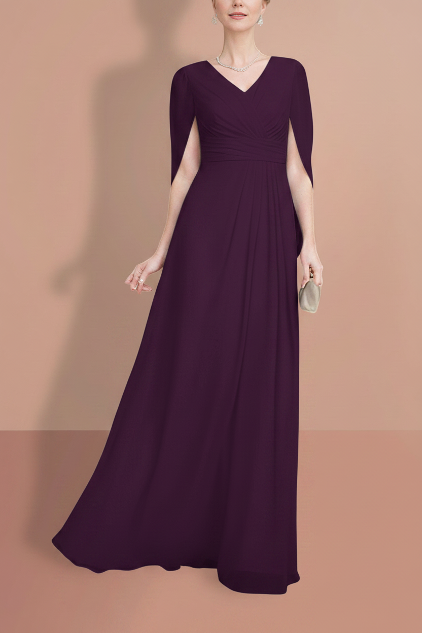 A-Line/Princess Half Sleeves V Neck Mother Of The Bride Dresses