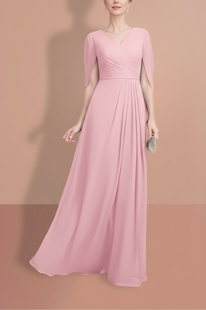 A-Line/Princess Half Sleeves V Neck Mother Of The Bride Dresses