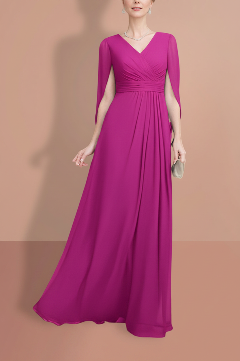 A-Line/Princess Half Sleeves V Neck Mother Of The Bride Dresses
