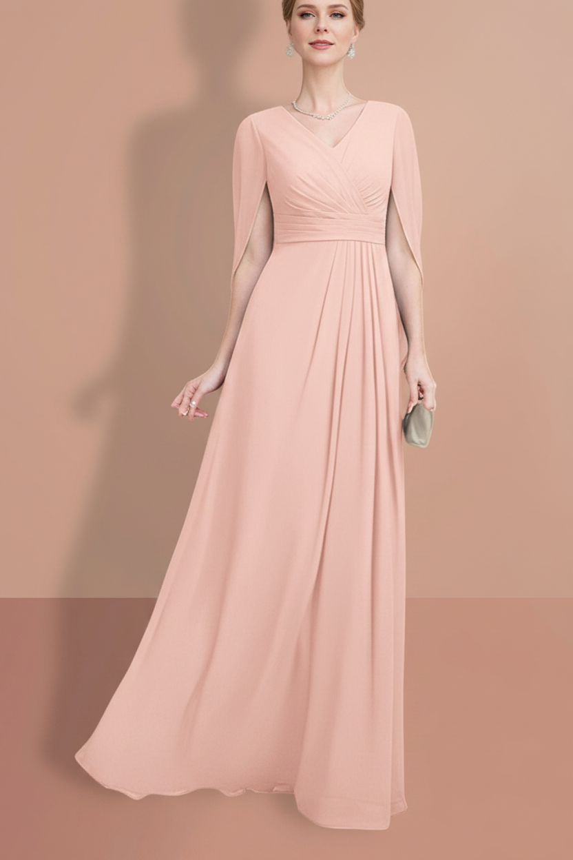 A-Line/Princess Half Sleeves V Neck Mother Of The Bride Dresses