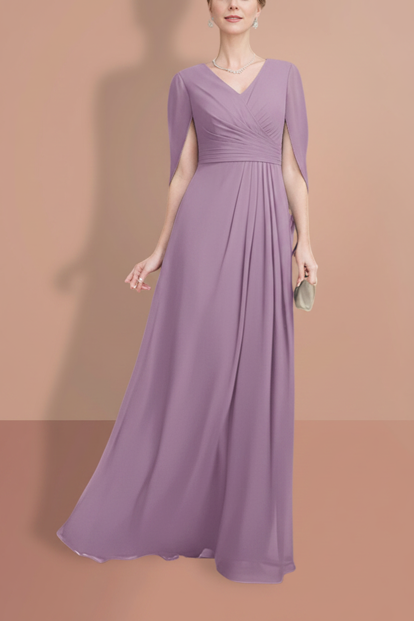 A-Line/Princess Half Sleeves V Neck Mother Of The Bride Dresses