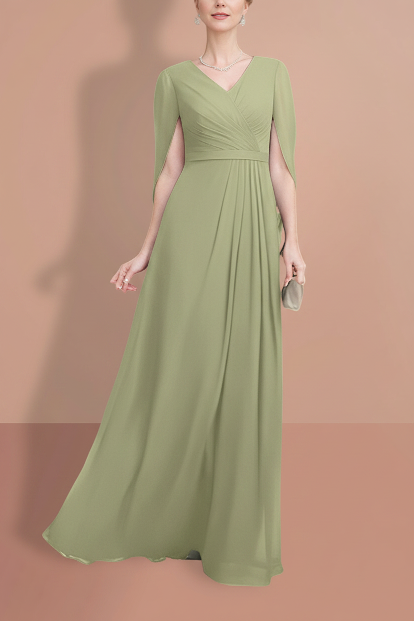 A-Line/Princess Half Sleeves V Neck Mother Of The Bride Dresses