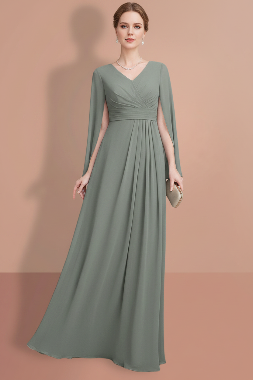 A-Line/Princess Half Sleeves V Neck Mother Of The Bride Dresses