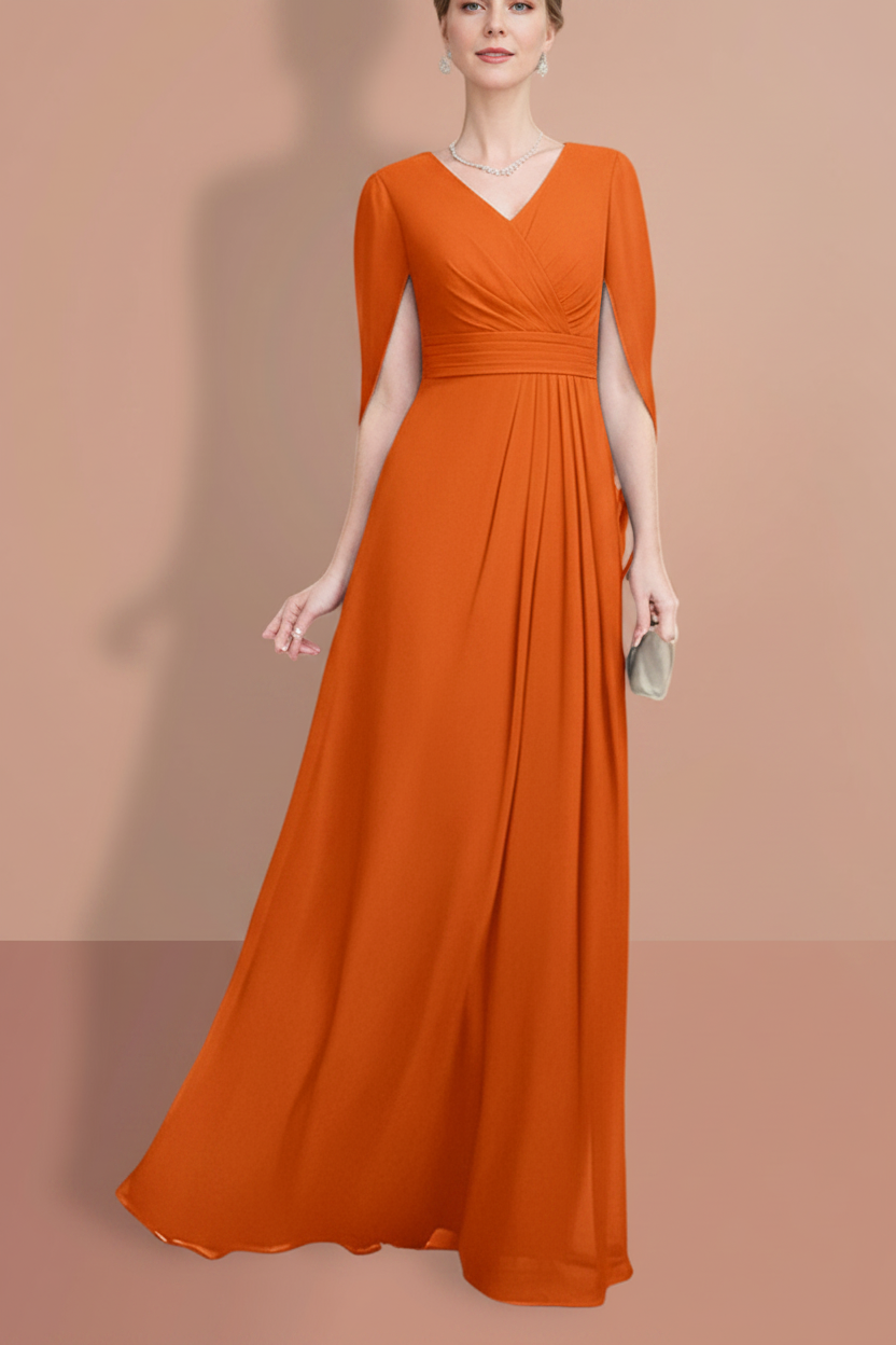 A-Line/Princess Half Sleeves V Neck Mother Of The Bride Dresses
