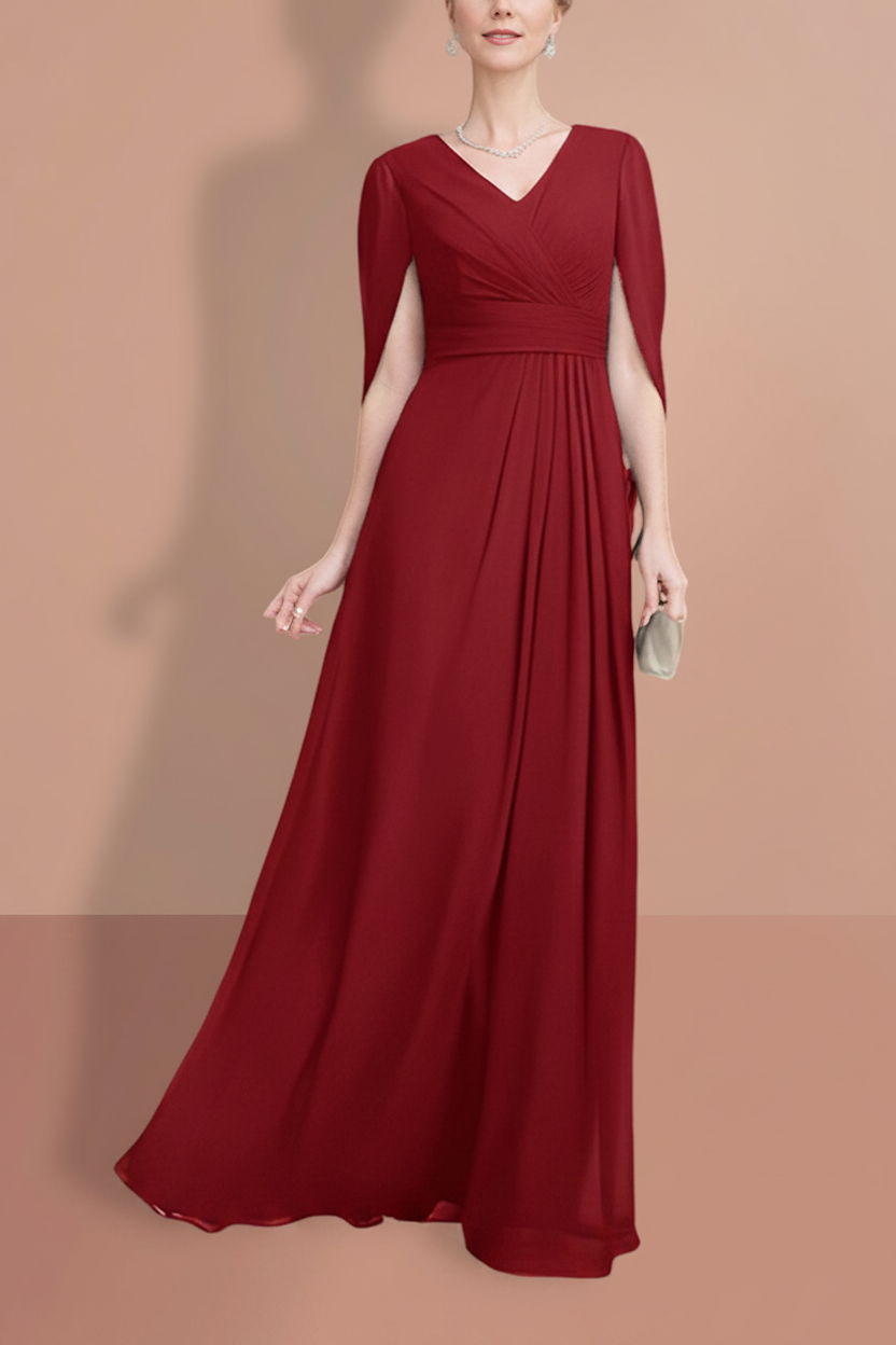 A-Line/Princess Half Sleeves V Neck Mother Of The Bride Dresses