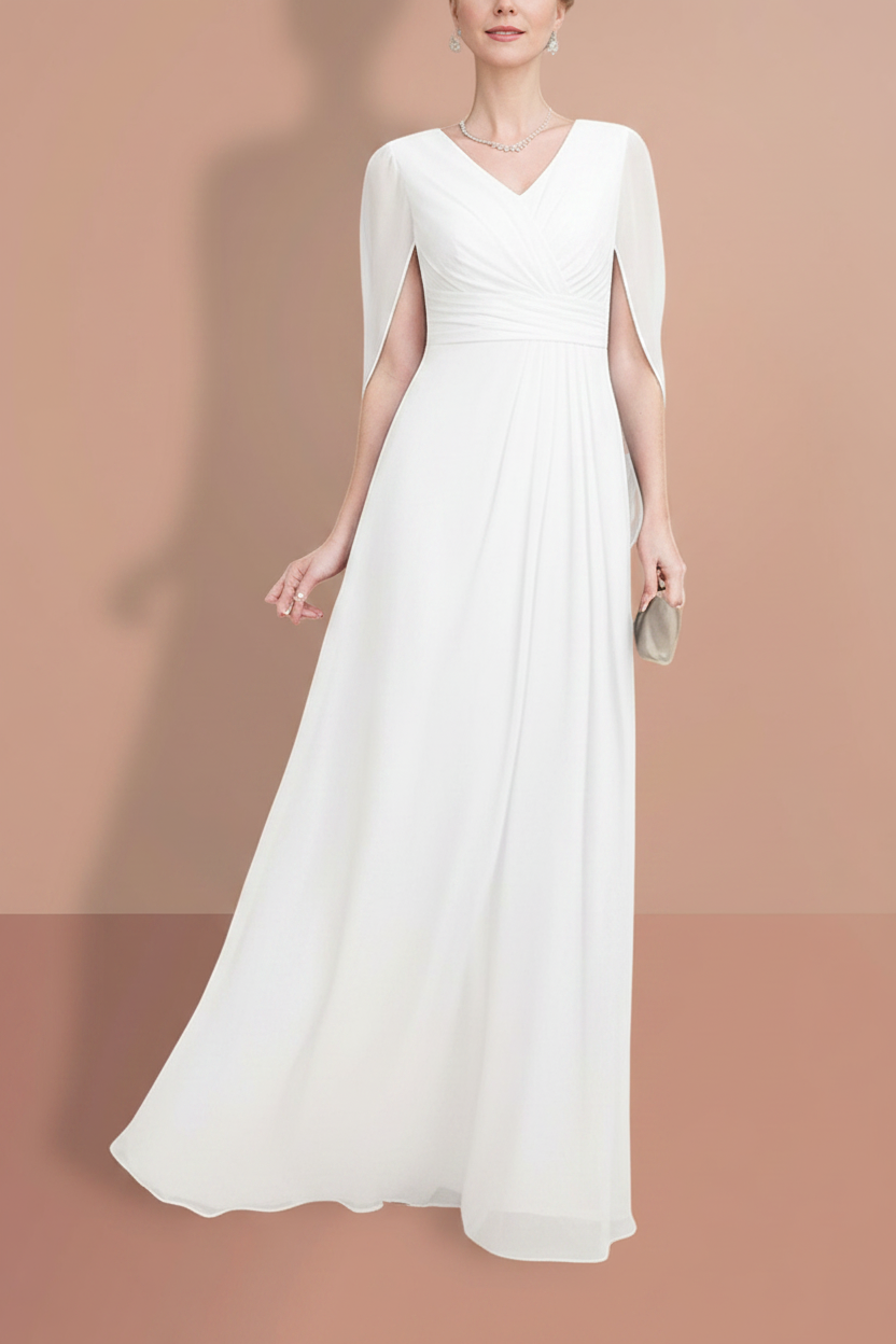 A-Line/Princess Half Sleeves V Neck Mother Of The Bride Dresses