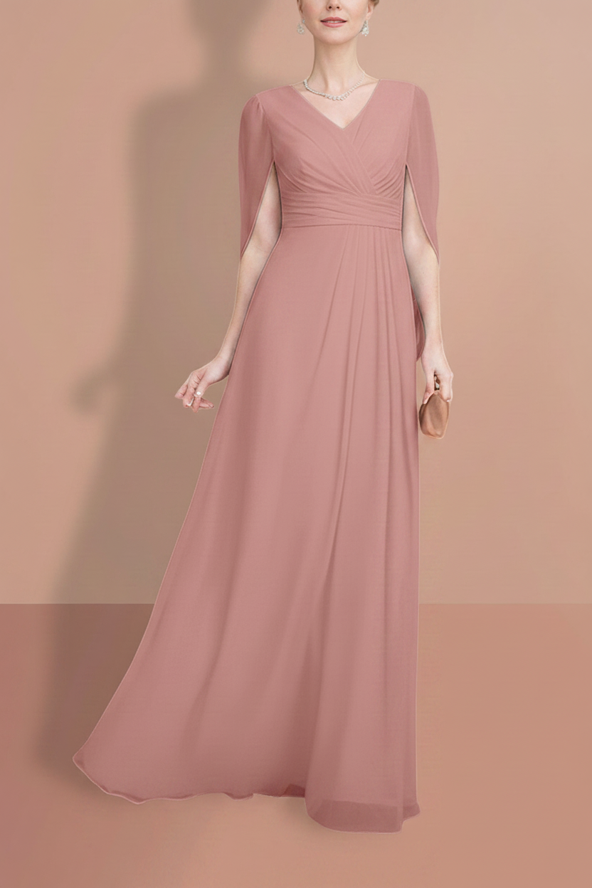A-Line/Princess Half Sleeves V Neck Mother Of The Bride Dresses