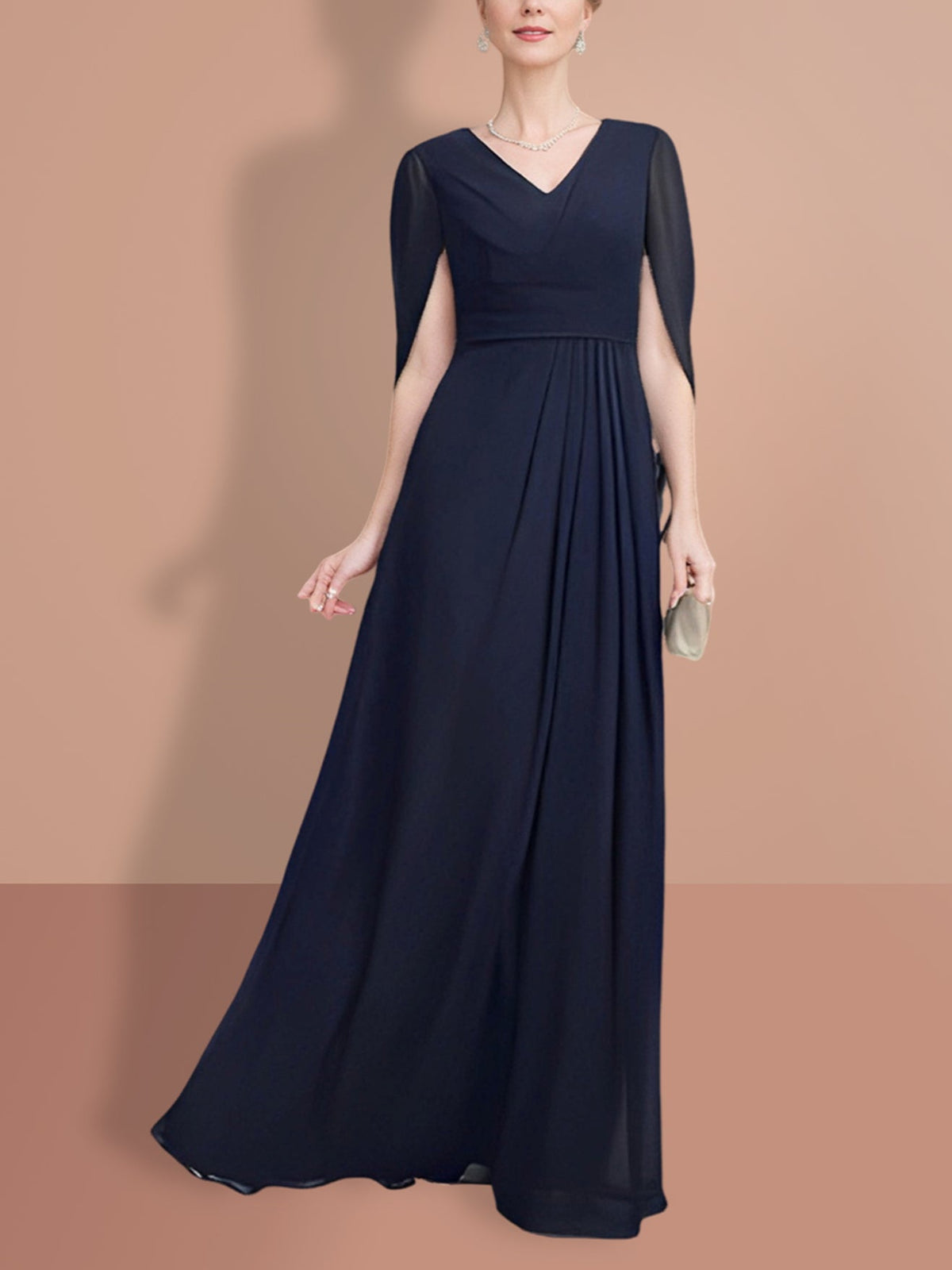 A-Line/Princess Half Sleeves V Neck Mother Of The Bride Dresses