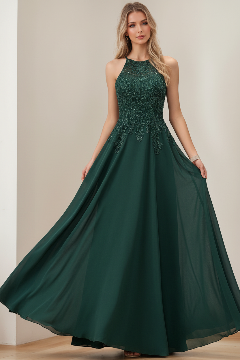 A-Line/Princess Halter Sleeveless Floor-Length Mother of the Bride Dresses with Sequins