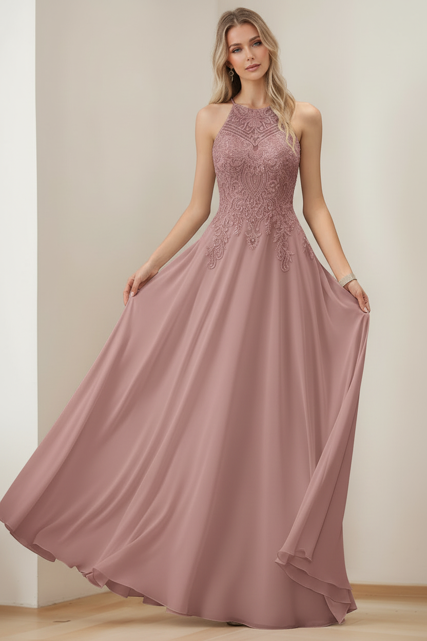 A-Line/Princess Halter Sleeveless Floor-Length Mother of the Bride Dresses with Sequins