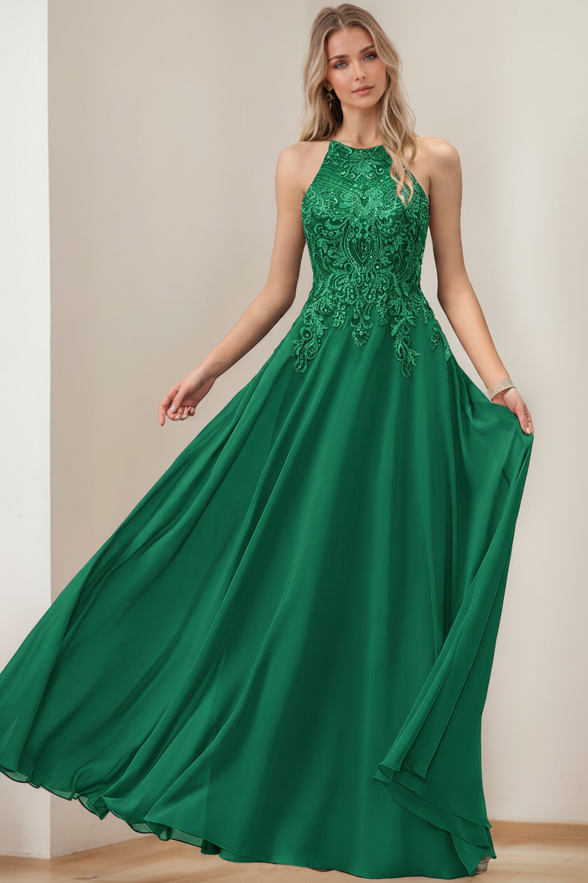A-Line/Princess Halter Sleeveless Floor-Length Mother of the Bride Dresses with Sequins