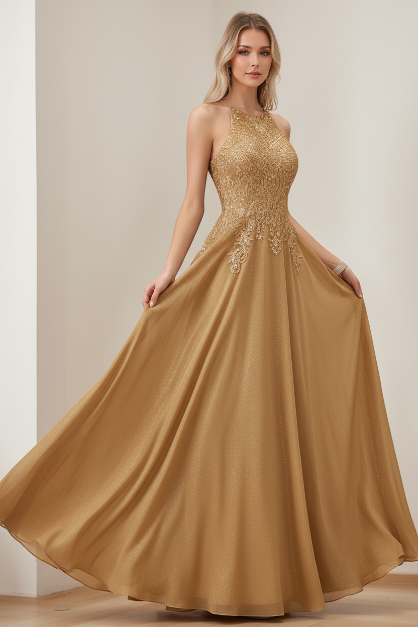 A-Line/Princess Halter Sleeveless Floor-Length Mother of the Bride Dresses with Sequins
