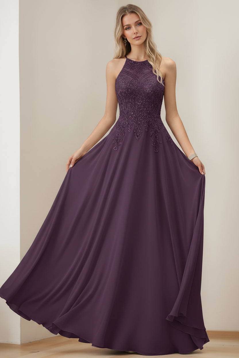 A-Line/Princess Halter Sleeveless Floor-Length Mother of the Bride Dresses with Sequins