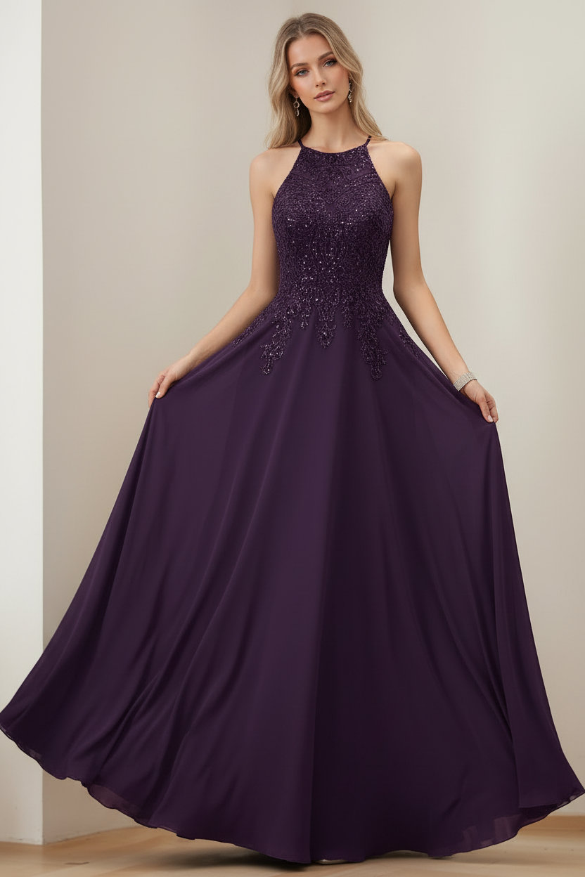 A-Line/Princess Halter Sleeveless Floor-Length Mother of the Bride Dresses with Sequins