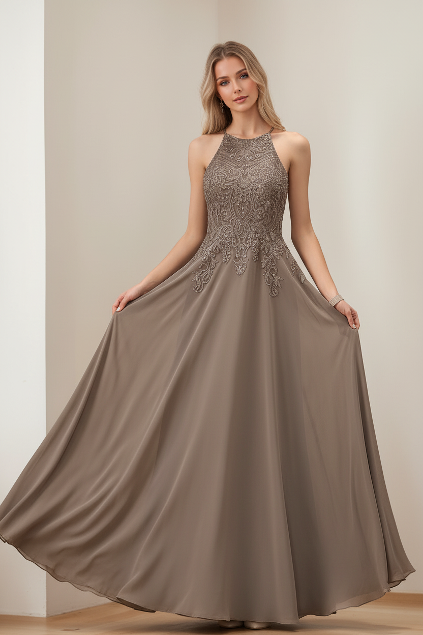 A-Line/Princess Halter Sleeveless Floor-Length Mother of the Bride Dresses with Sequins