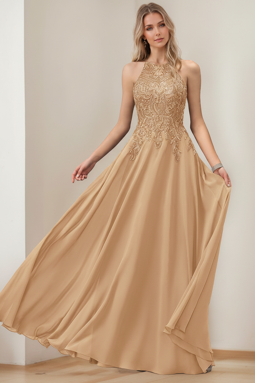 A-Line/Princess Halter Sleeveless Floor-Length Mother of the Bride Dresses with Sequins