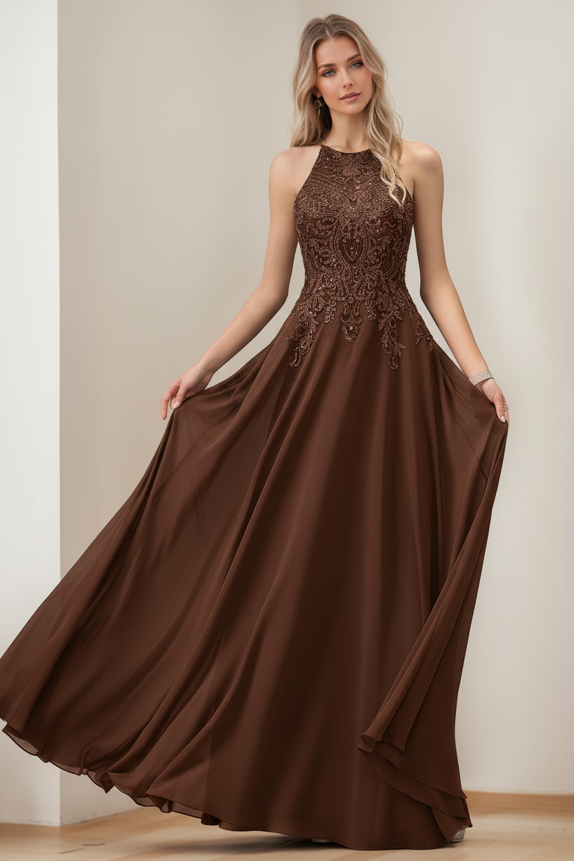 A-Line/Princess Halter Sleeveless Floor-Length Mother of the Bride Dresses with Sequins