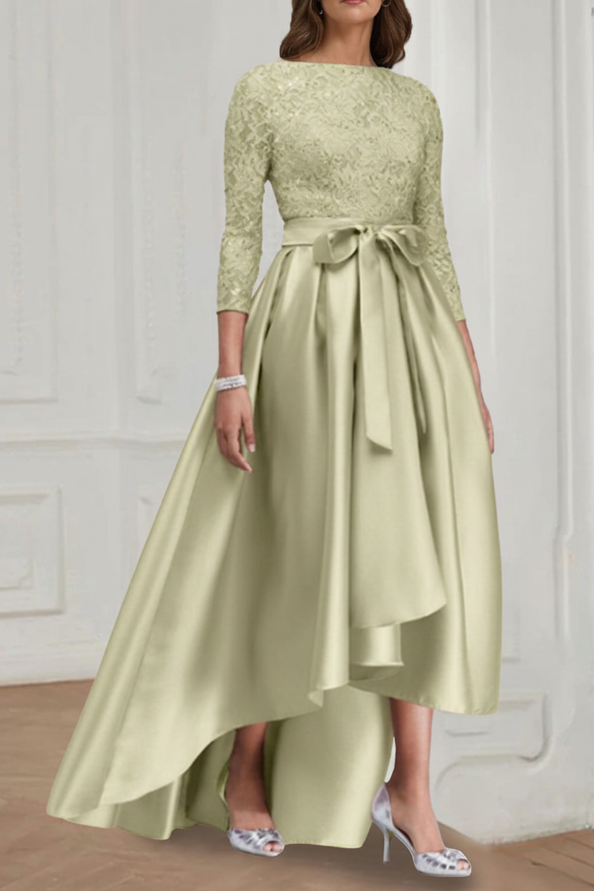 A Line/Princess Jewel Neck 3/4 Length Sleeves Asymmetrical Plus Size Mother of the Bride Dresses with Bowknot