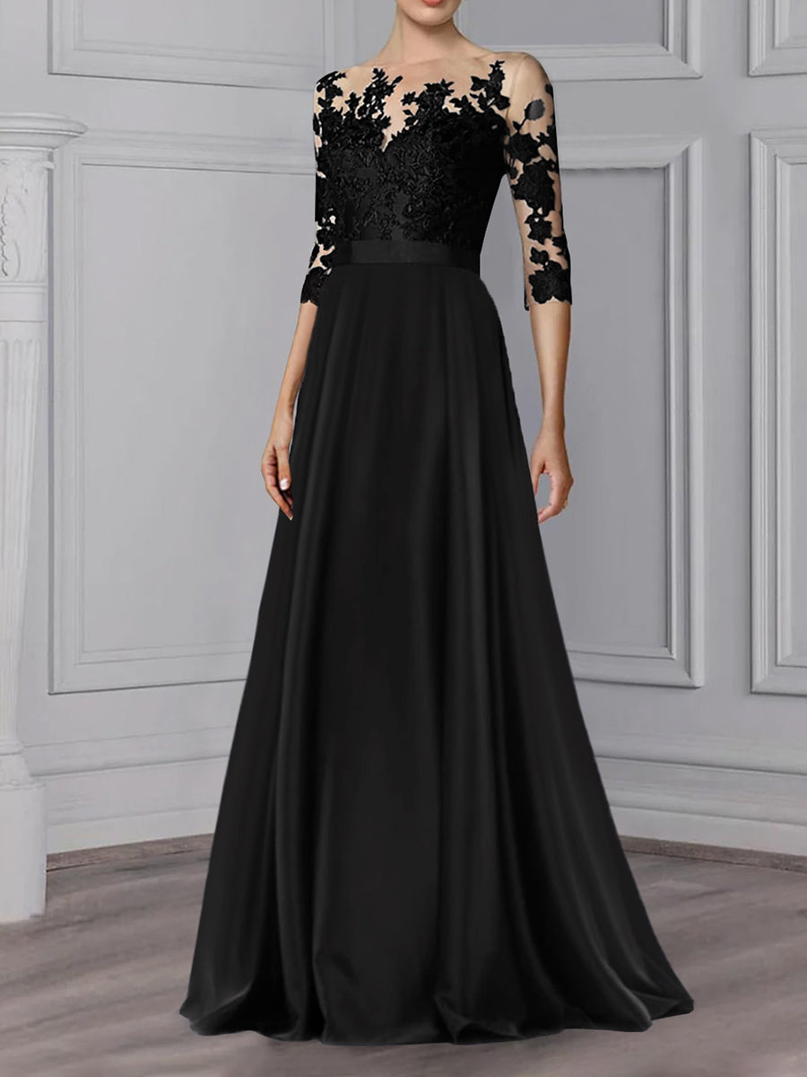 A-Line/Princess Jewel Neck 3/4 Length Sleeves Floor-Length Mother of the Bride Dresses