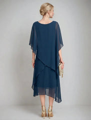 A-Line/Princess Jewel Neck Cape Sleeves Asymmetrical Mother of the Bride Dresses