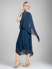 A-Line/Princess Jewel Neck Cape Sleeves Asymmetrical Mother of the Bride Dresses
