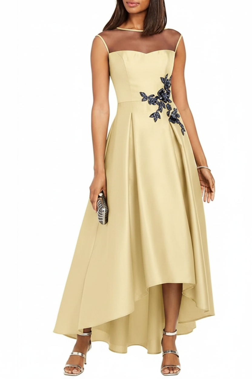 A-Line/Princess Jewel Neck Sleeveless Asymmetrical Mother of the Bride Dresses With Pleats & Appliques