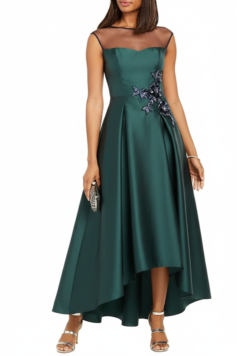 A-Line/Princess Jewel Neck Sleeveless Asymmetrical Mother of the Bride Dresses With Pleats & Appliques
