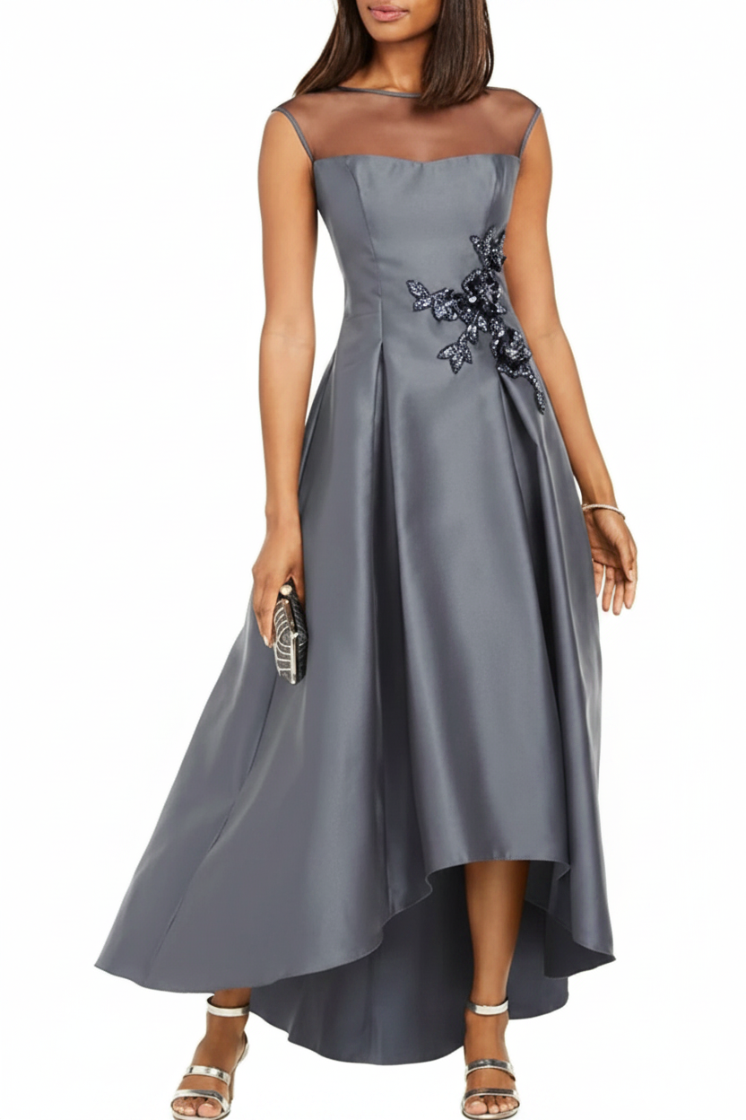 A-Line/Princess Jewel Neck Sleeveless Asymmetrical Mother of the Bride Dresses With Pleats & Appliques