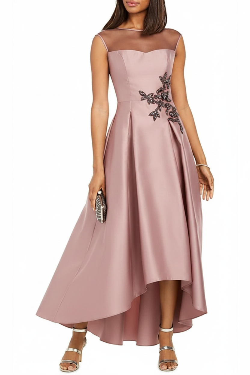A-Line/Princess Jewel Neck Sleeveless Asymmetrical Mother of the Bride Dresses With Pleats & Appliques