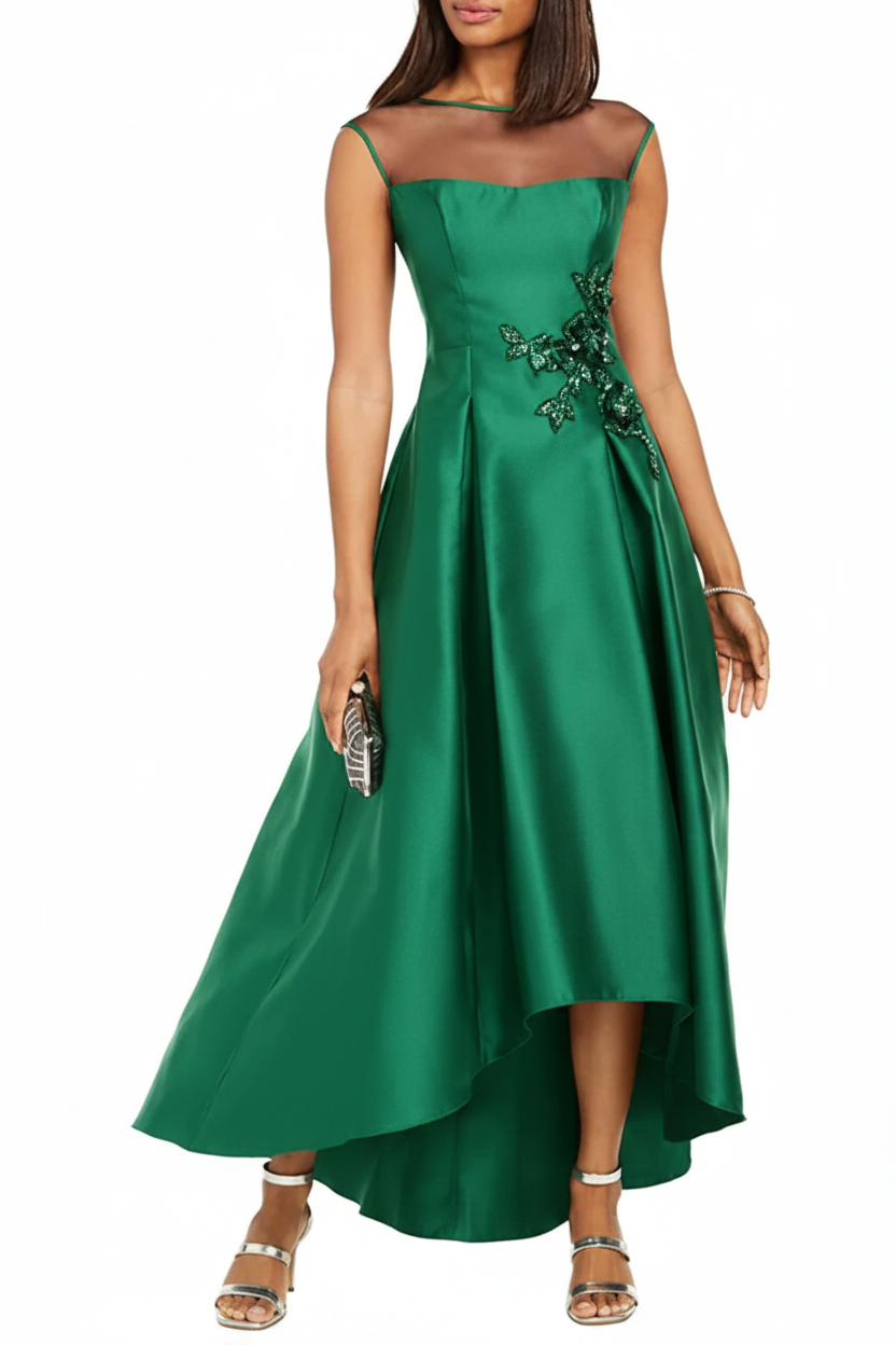 A-Line/Princess Jewel Neck Sleeveless Asymmetrical Mother of the Bride Dresses With Pleats & Appliques