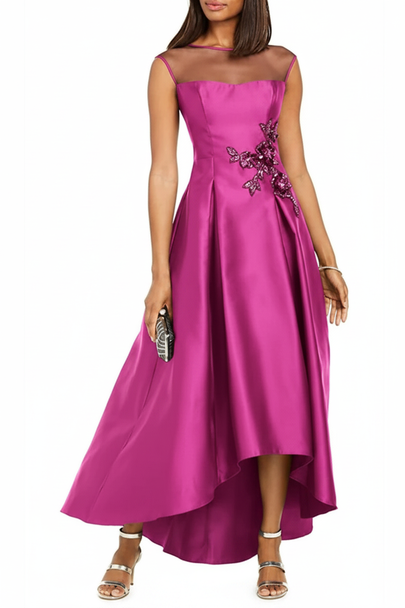A-Line/Princess Jewel Neck Sleeveless Asymmetrical Mother of the Bride Dresses With Pleats & Appliques