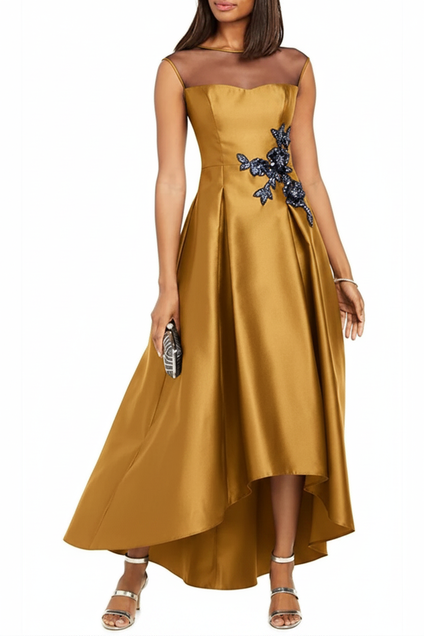 A-Line/Princess Jewel Neck Sleeveless Asymmetrical Mother of the Bride Dresses With Pleats & Appliques