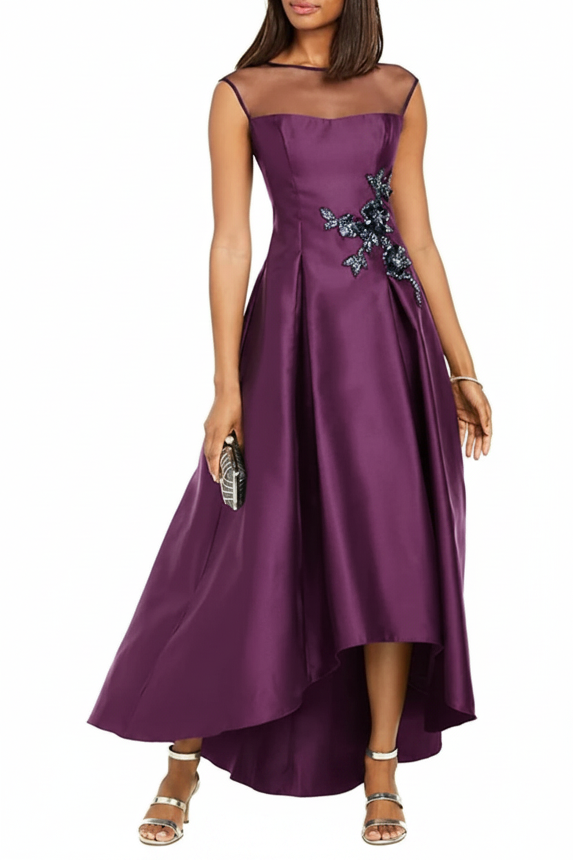 A-Line/Princess Jewel Neck Sleeveless Asymmetrical Mother of the Bride Dresses With Pleats & Appliques