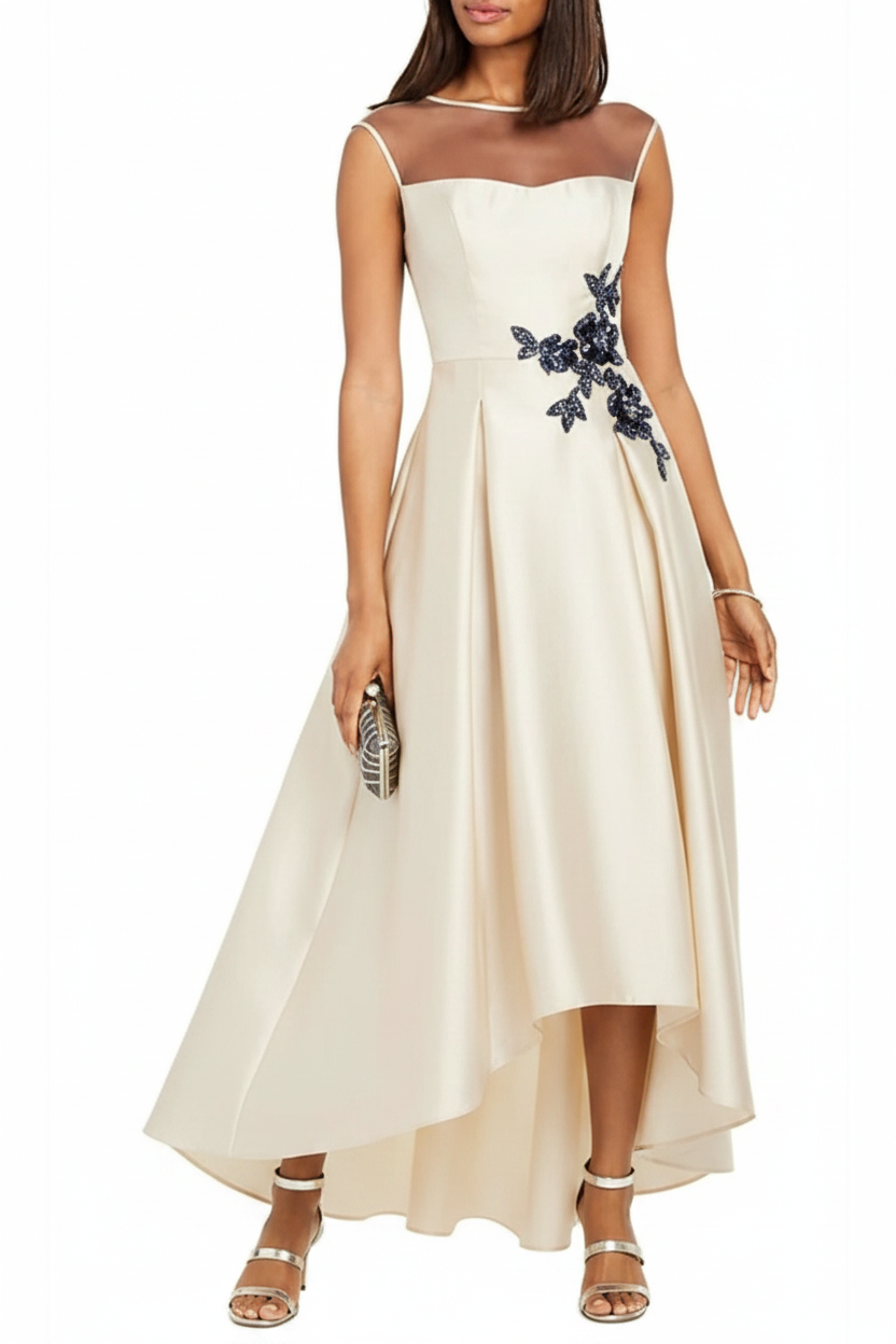A-Line/Princess Jewel Neck Sleeveless Asymmetrical Mother of the Bride Dresses With Pleats & Appliques