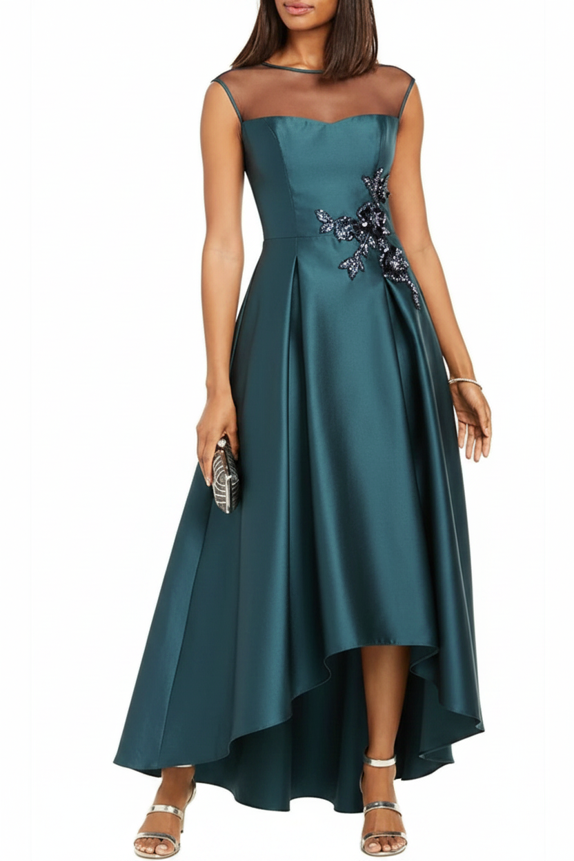 A-Line/Princess Jewel Neck Sleeveless Asymmetrical Mother of the Bride Dresses With Pleats & Appliques
