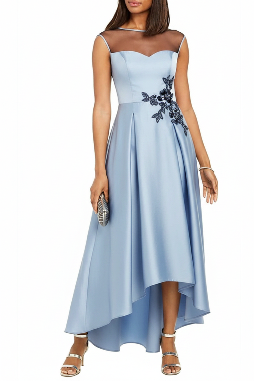 A-Line/Princess Jewel Neck Sleeveless Asymmetrical Mother of the Bride Dresses With Pleats & Appliques