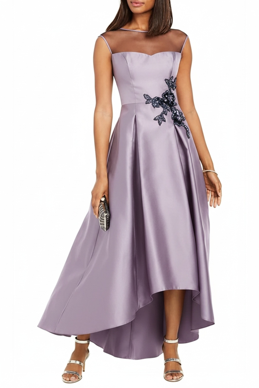 A-Line/Princess Jewel Neck Sleeveless Asymmetrical Mother of the Bride Dresses With Pleats & Appliques
