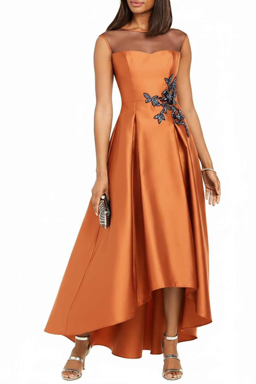 A-Line/Princess Jewel Neck Sleeveless Asymmetrical Mother of the Bride Dresses With Pleats & Appliques