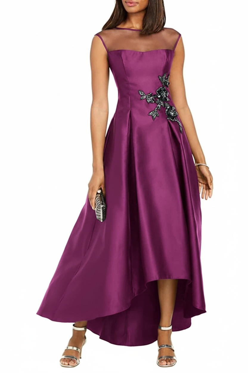 A-Line/Princess Jewel Neck Sleeveless Asymmetrical Mother of the Bride Dresses With Pleats & Appliques