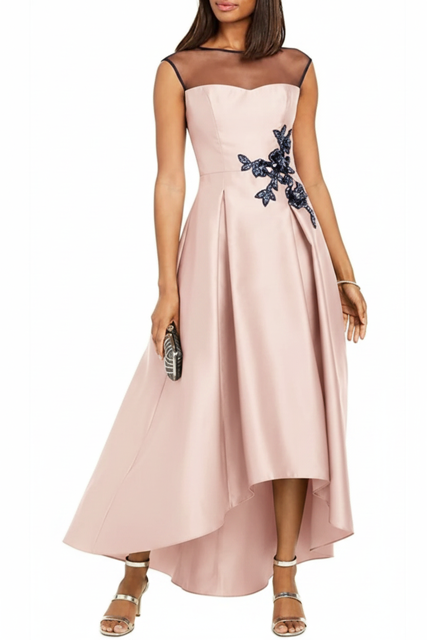 A-Line/Princess Jewel Neck Sleeveless Asymmetrical Mother of the Bride Dresses With Pleats & Appliques