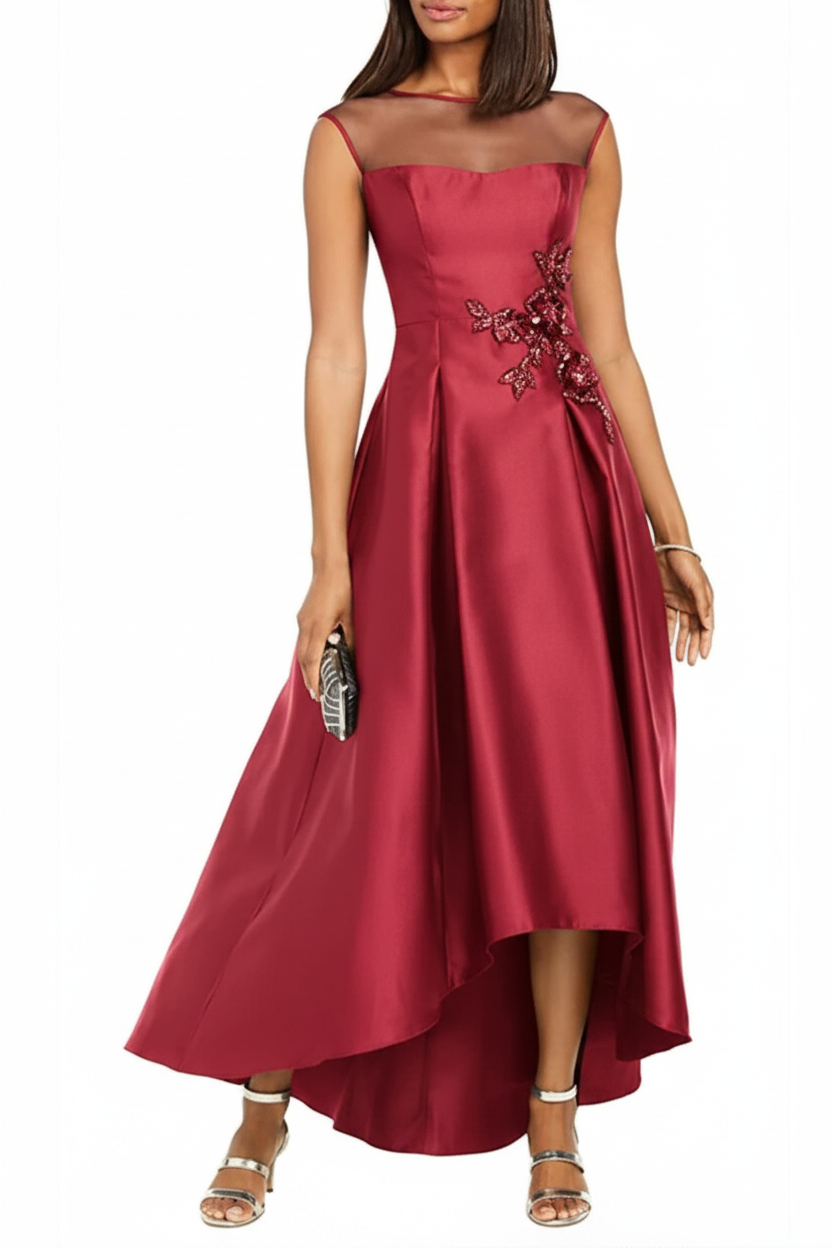 A-Line/Princess Jewel Neck Sleeveless Asymmetrical Mother of the Bride Dresses With Pleats & Appliques