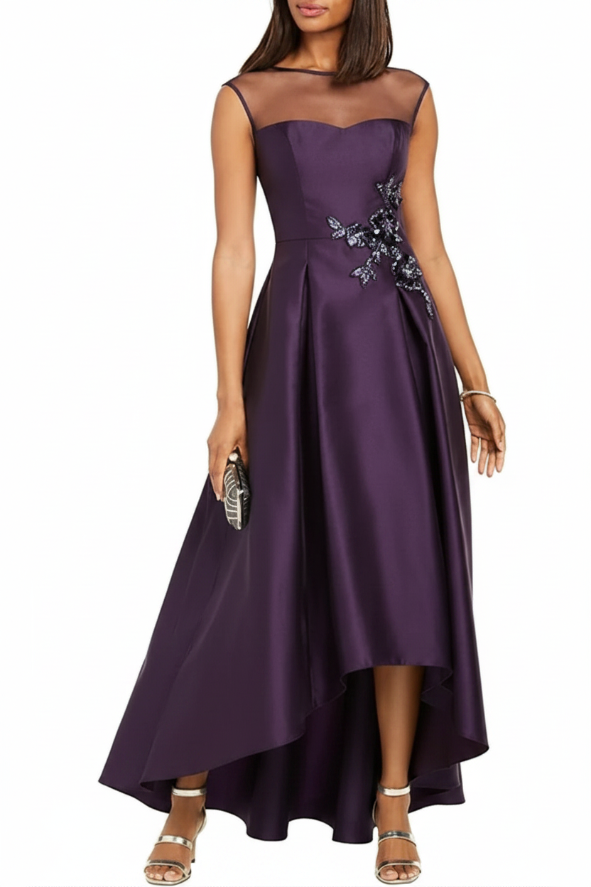 A-Line/Princess Jewel Neck Sleeveless Asymmetrical Mother of the Bride Dresses With Pleats & Appliques