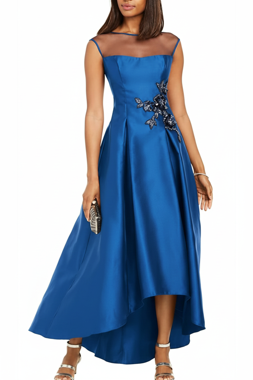 A-Line/Princess Jewel Neck Sleeveless Asymmetrical Mother of the Bride Dresses With Pleats & Appliques