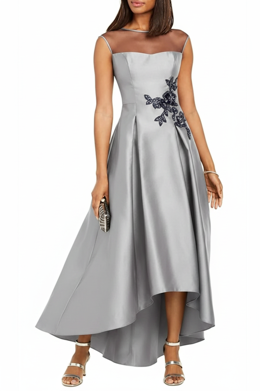 A-Line/Princess Jewel Neck Sleeveless Asymmetrical Mother of the Bride Dresses With Pleats & Appliques