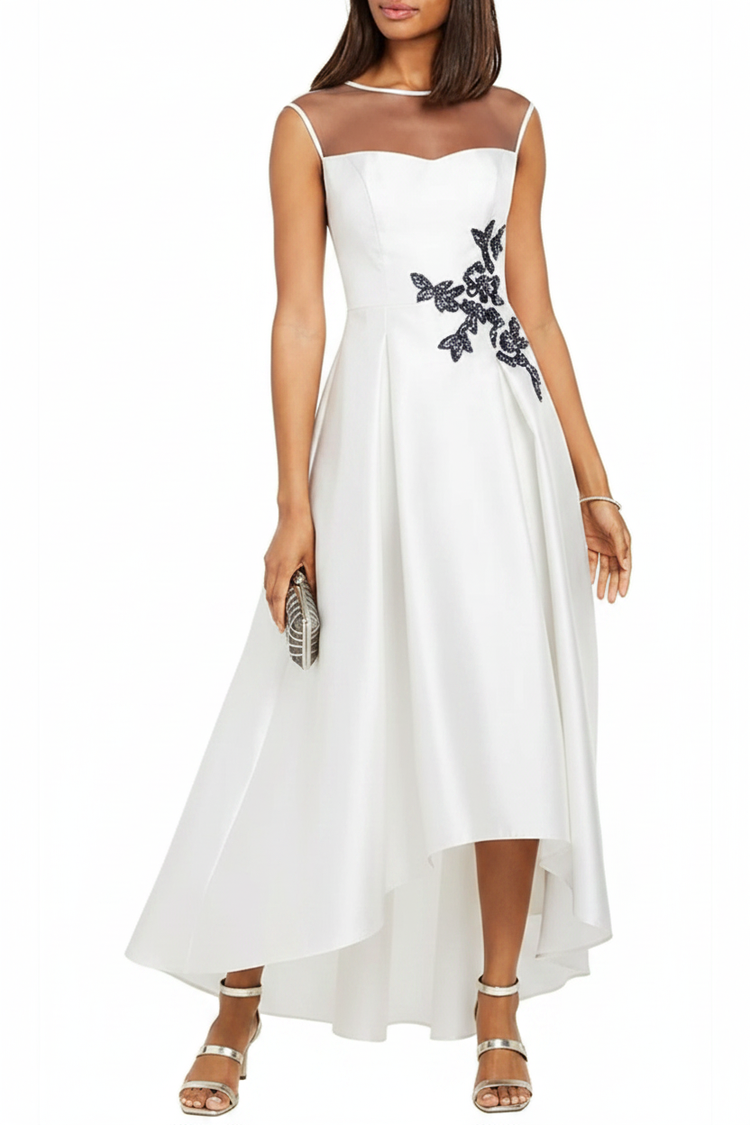 A-Line/Princess Jewel Neck Sleeveless Asymmetrical Mother of the Bride Dresses With Pleats & Appliques