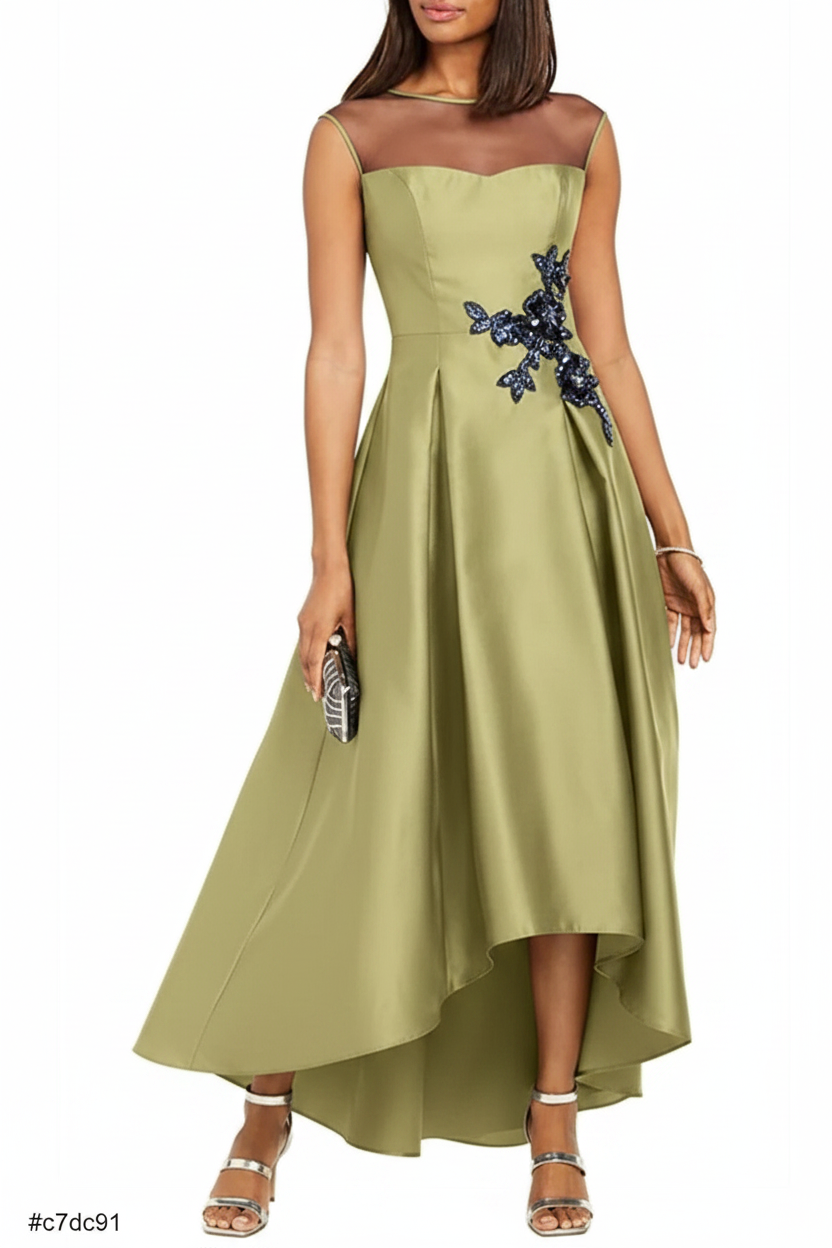 A-Line/Princess Jewel Neck Sleeveless Asymmetrical Mother of the Bride Dresses With Pleats & Appliques