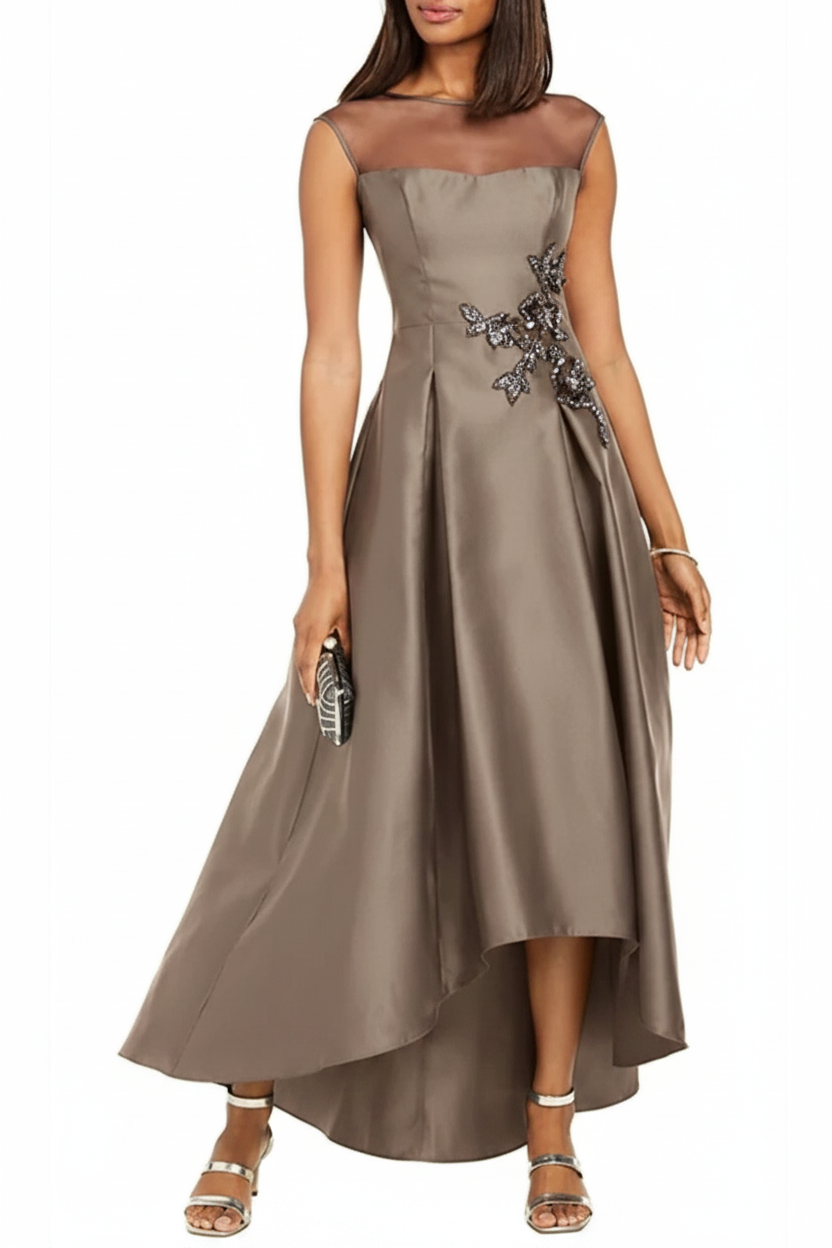 A-Line/Princess Jewel Neck Sleeveless Asymmetrical Mother of the Bride Dresses With Pleats & Appliques