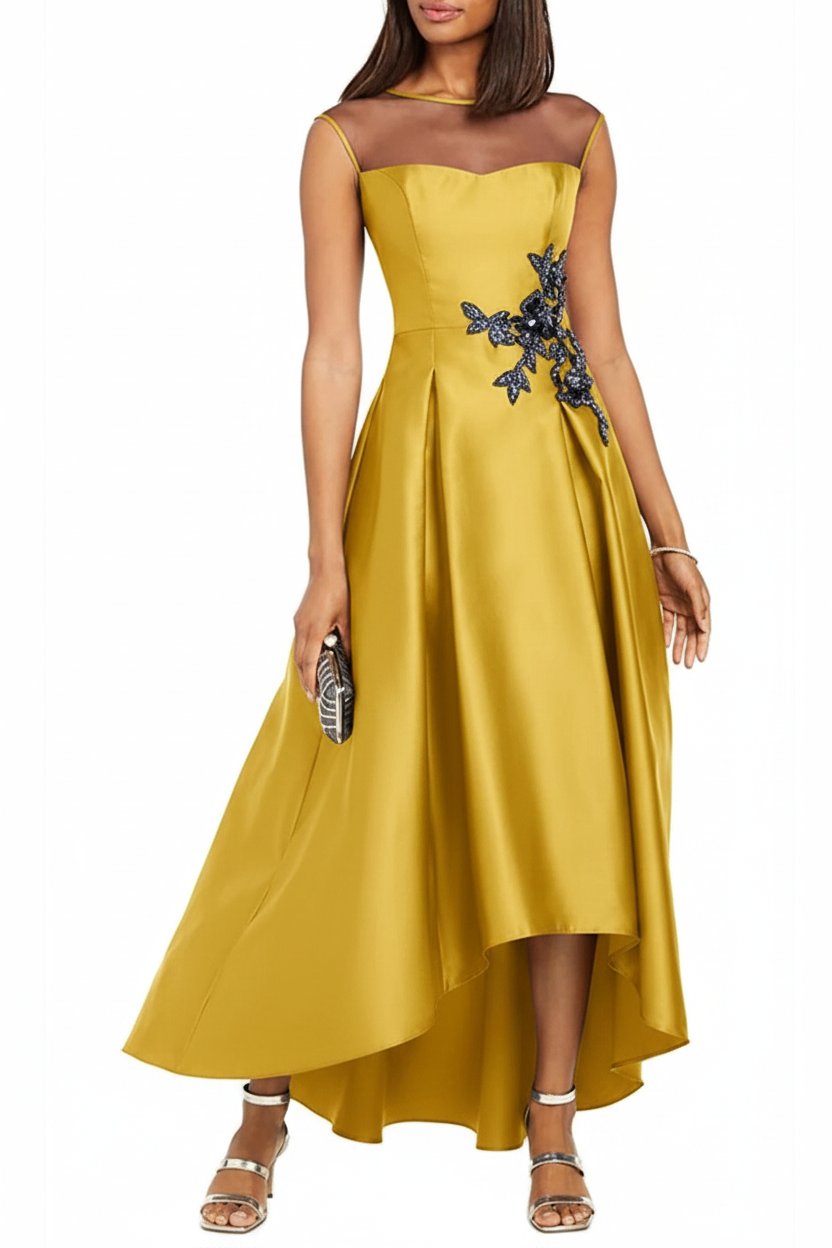 A-Line/Princess Jewel Neck Sleeveless Asymmetrical Mother of the Bride Dresses With Pleats & Appliques